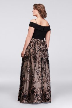 Plus Size Cold Shoulder Ball Gown with Floral Lace Nightway 21655W