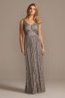 Allover Sequin Pleated Gown with Illusion Plunge Morgan and Co 21923