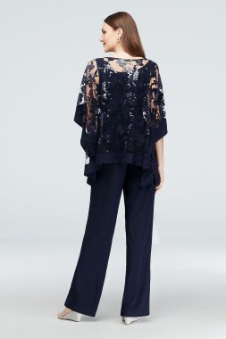 Sequin Lace Pantsuit with Sheer Poncho RM Richards 2288