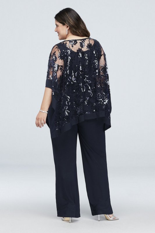 Sequin Lace Plus Size Pantsuit with Sheer Poncho RM Richards 2288W