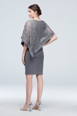 Stretch Knit Sheath with Asymmetrical Lace Cape RM Richards 2292