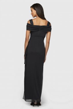 Metallic Asymmetrical Stretch-Knit Gown with Slit Marina 263526D