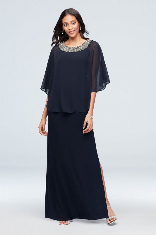 Jersey A-Line Capelet Dress with Beaded Neck RM Richards 2328D