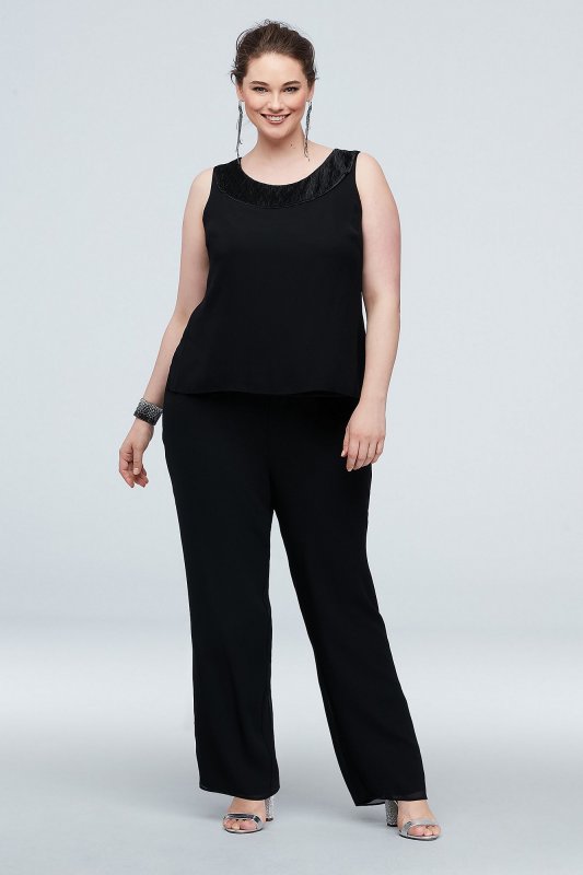 Chiffon Plus Size Pantsuit with High-Low Jacket Le Bos 25799