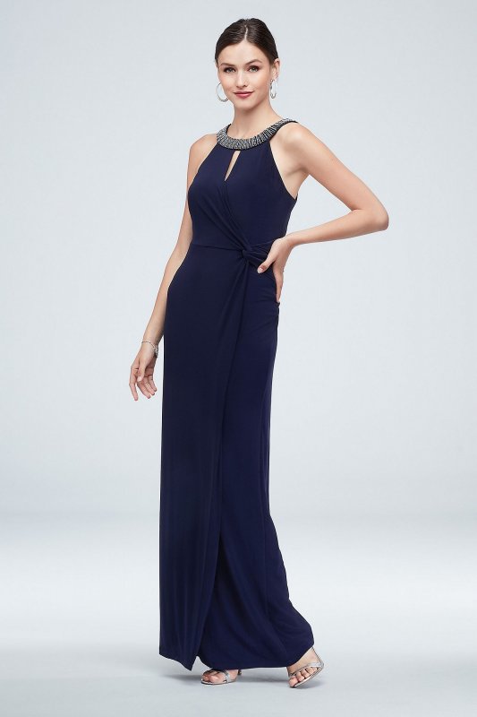 Embellished High Neck Gown with Knot Detail Marina 262062D