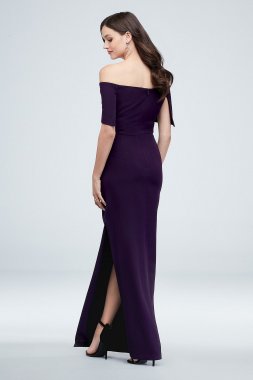 Off-the-Shoulder Foldover Ruched Gown with Slit Marina 262954D