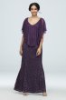 Sequin Lace Gown with Cold Shoulder Capelet Marina 263842D