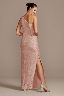 Glitter Lace One Shoulder Gown with Side Slit Marina 264447D