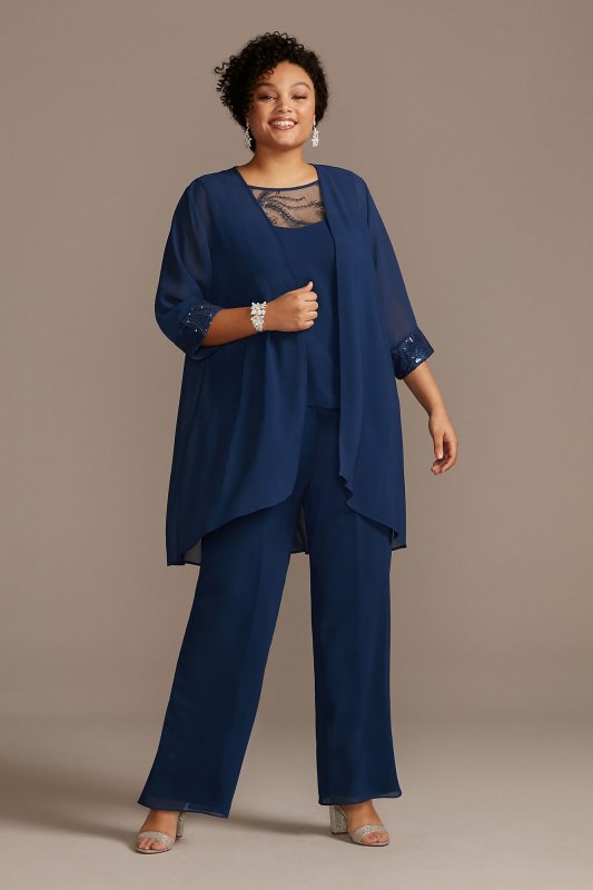 Lace-Detailed Georgette Plus Size Pantsuit Le Bos 27335