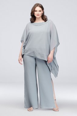 Asymmetric Top Plus Size Pantsuit Le Bos 27652