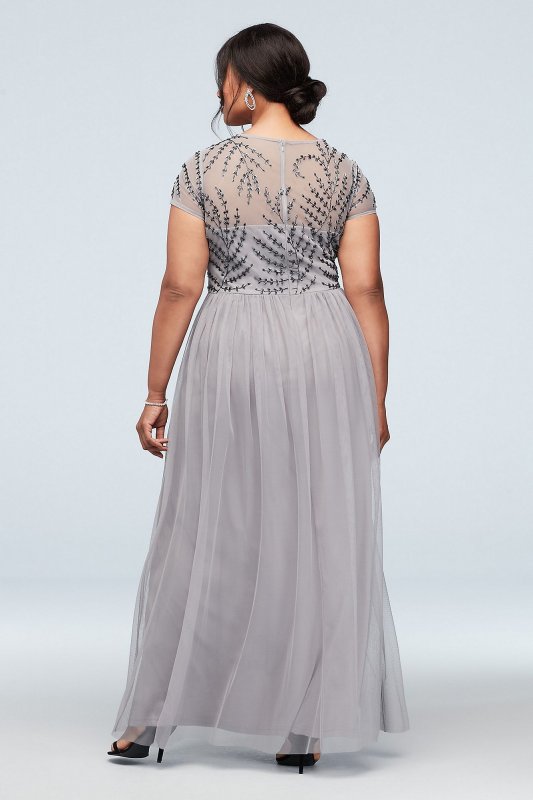 Illusion T-Shirt Sleeve Embellished Plus Size Gown Marina 292329