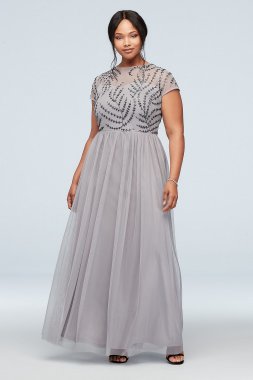 Illusion T-Shirt Sleeve Embellished Plus Size Gown Marina 292329