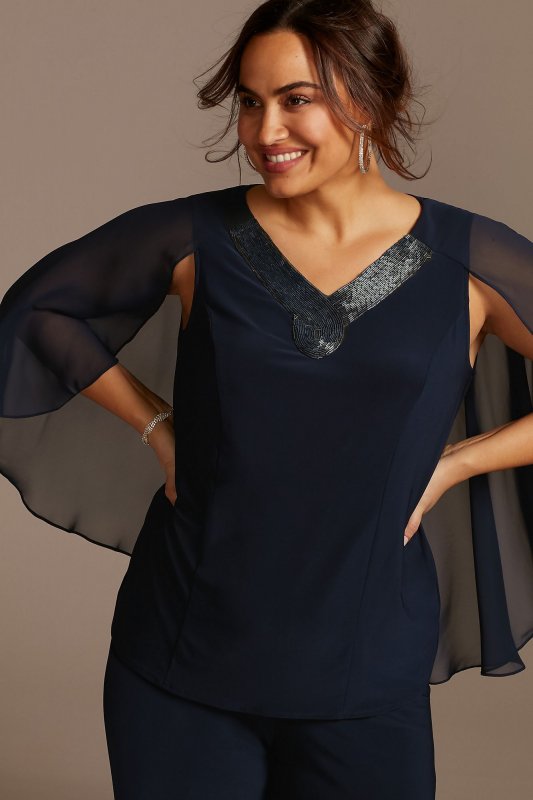 Beaded Neck Plus Size Set with Chiffon Capelet Le Bos 29312