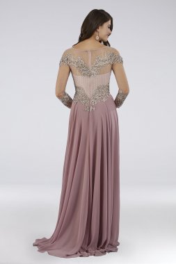 Lara Beaded A-Line Gown with Long Illusion Sleeves Lara 29749