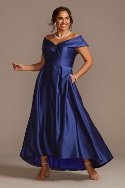 Satin Plus Size Ball Gown with Portrait Collar Xscape 3476XW