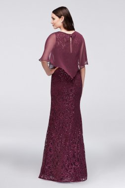 Lace Mermaid Dress with Beaded Chiffon Capelet Ignite 3523DB