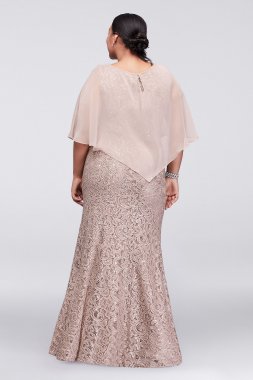 3/4 Sleeve Glitter Lace Plus Size Gown with Sash Cachet 960545W