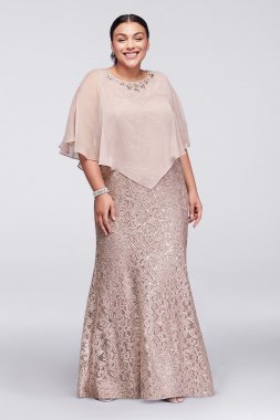 Long Lace Plus Size Dress with Beaded Capelet Ignite 3523DW