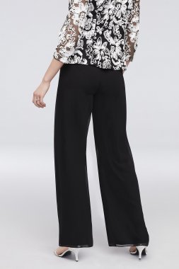 Chiffon Straight-Leg Pants with Picot Trim Alex Evenings 36025