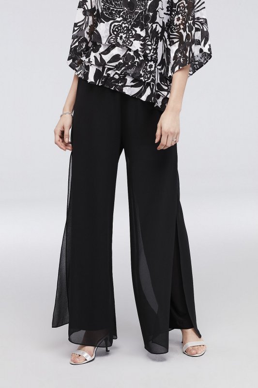 Wide-Leg Chiffon Pants with Side Slits Alex Evenings 378074