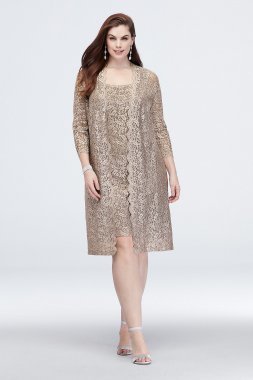 Short Glitter Lace Tank Plus Size Dress and Jacket Alex Evenings 41216551