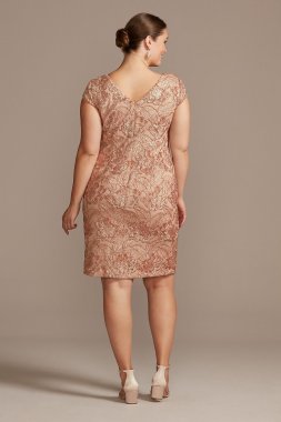 Sequin Lace Plus Size Sheath with Cap Sleeves Alex Evenings 417654