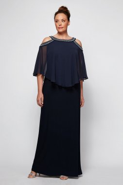 Embellished Cold Shoulder Plus Size Capelet Dress Alex Evenings 4351319