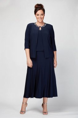 Matte Jersey Plus Size Jacket Dress with Beading Alex Evenings 435372