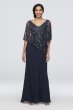 Chiffon V-Neck Sheath Dress with Beaded Capelet Jkara 5019N