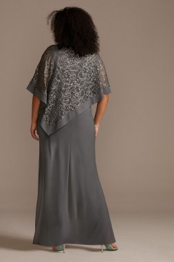 Jersey Sheath Plus Size Gown with Sequin Capelet RM Richards 5239W