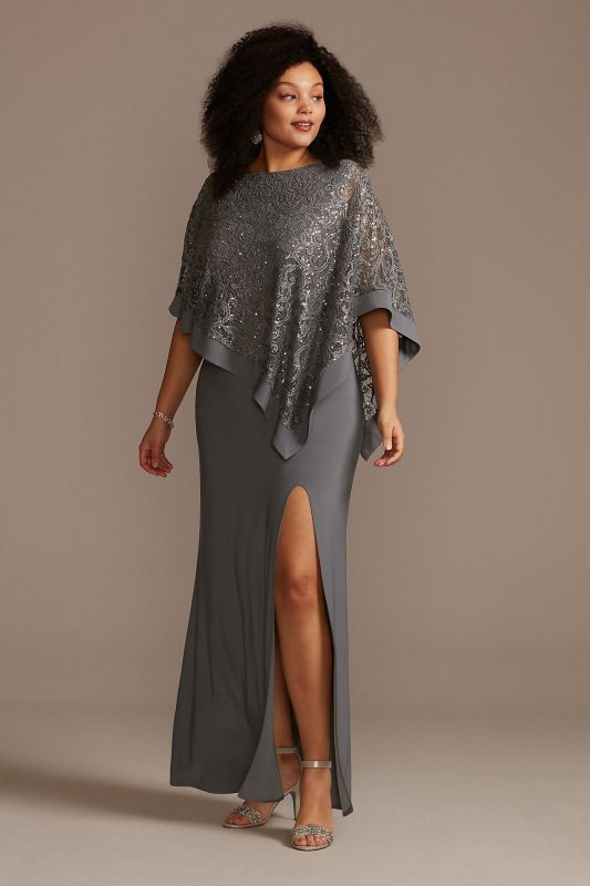 Jersey Sheath Plus Size Gown with Sequin Capelet RM Richards 5239W