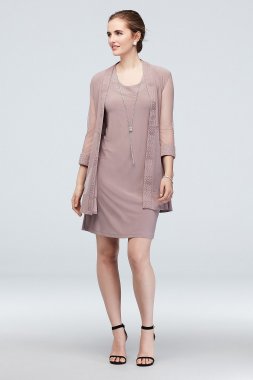 Jersey Dress and Sheer Sleeve Jacket with Trim RM Richards 5394