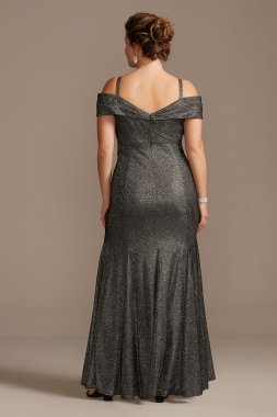 Off Shoulder Metallic Plus Size Gown with Godets RM Richards 5759W