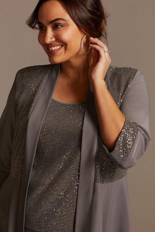 Sequin Chiffon Plus Size Three-Piece Pantsuit Set RM Richards 5817W