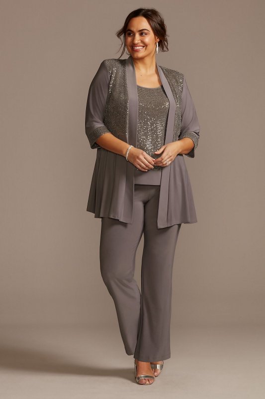 Sequin Chiffon Plus Size Three-Piece Pantsuit Set RM Richards 5817W