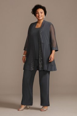 Glitter and Illusion Plus Size Top and Pant Set RM Richards 5884W