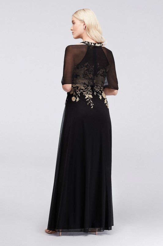 Metallic Embroidered Jersey Chiffon Halter Dress Cachet 59562D