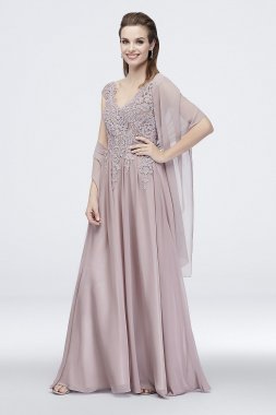 Corded Floral Lace Cap Sleeve Chiffon A-Line Dress Cachet 60178D