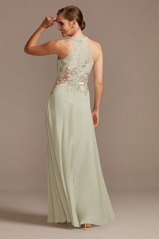 Illusion High Neck Floral Embroidered Chiffon Gown Cachet 60273D