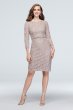 Glitter Lace 3/4-Sleeve Cocktail Dress with Belt Cachet 60427D