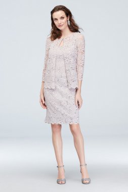 Lace Jacket and Tank Dress Set with Scallop Hem Jump 649598