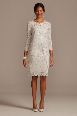 Knee-Length Lace Tank Dress and Matching Jacket Marina 650358D