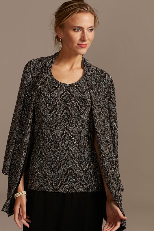 Glitter Knit Zigzag Open Jacket and Dress Set Onyx 650730