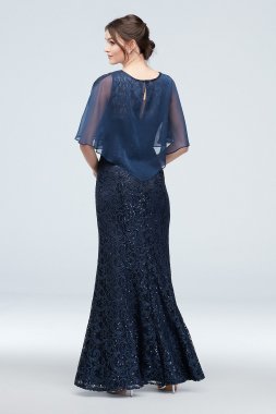 Embroidered Crystal-Accented Vines Gown with Shawl Alex Evenings 160073D