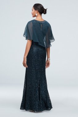 Embellished Cold-Shoulder Capelet Lace Dress Set Ignite 7119348