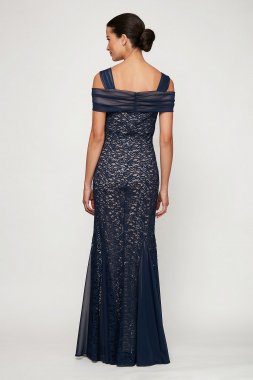 New Coming Plunging V Neck Oleg Cassini Pleated Chiffon Dress with Capelet and Slit