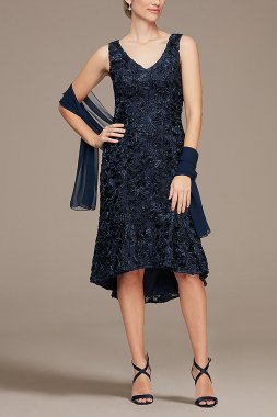 Soutache High-Low Ruffle Hem Dress with V-Neckline Alex Evenings 81171059