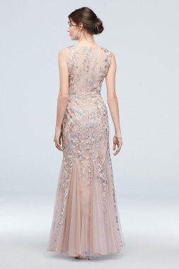 Embroidered Sequin Flower V-Neck Tulle Gown Alex Evenings 8117859