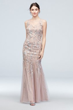 Embroidered Sequin Flower V-Neck Tulle Gown Alex Evenings 8117859