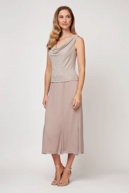 Cold-Shoulder Petite Dress with Cascade Skirt Alex Evenings 232902